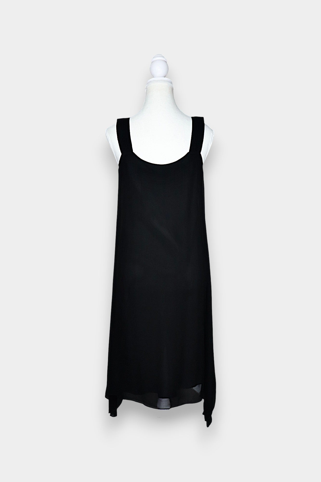 Silk Slip Dress with Pleated Straps in Classic Black