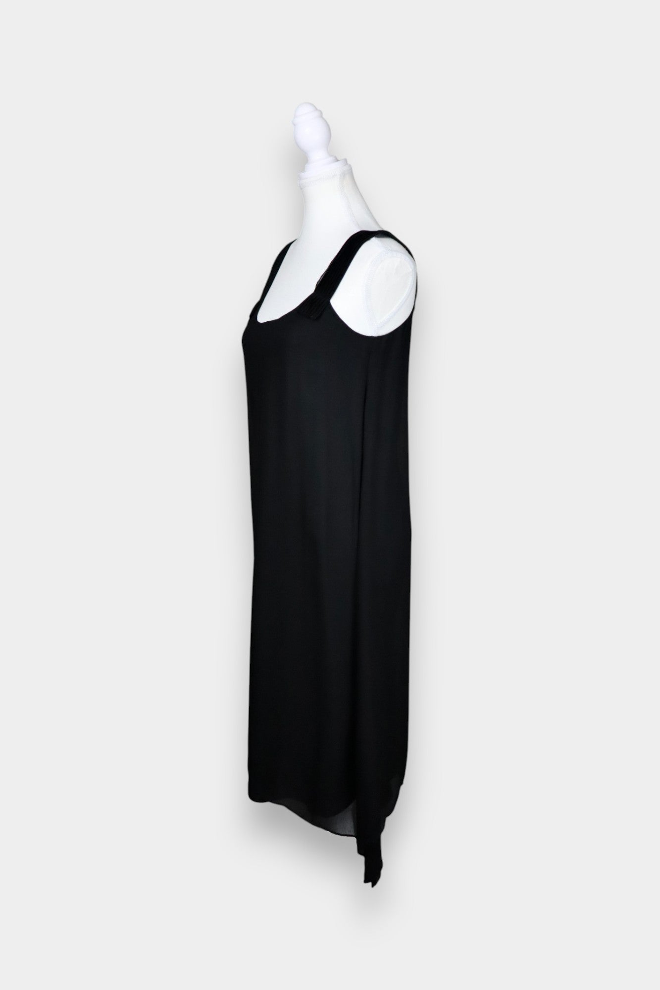 Silk Slip Dress with Pleated Straps in Classic Black