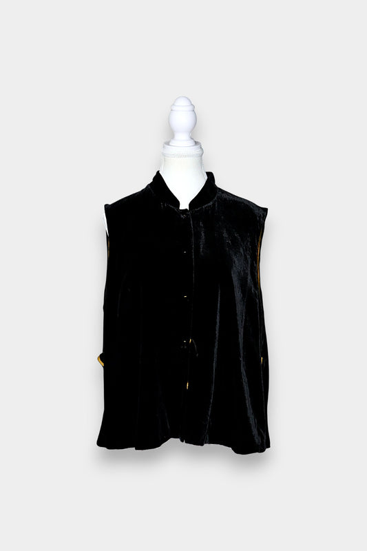 Silk Velvet Button-Up Vest in Classic Black
