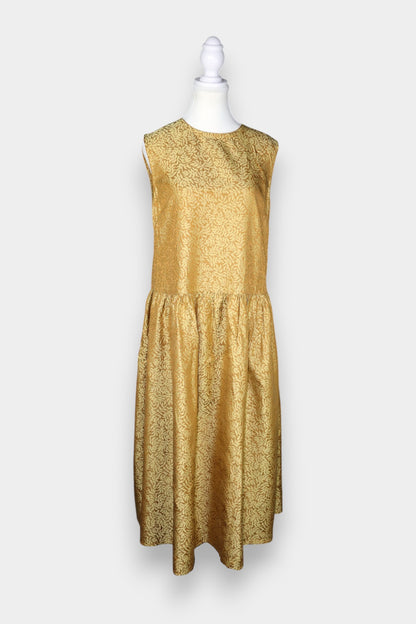 Mulberry Silk Jacquard Sleeveless Gathered Dress