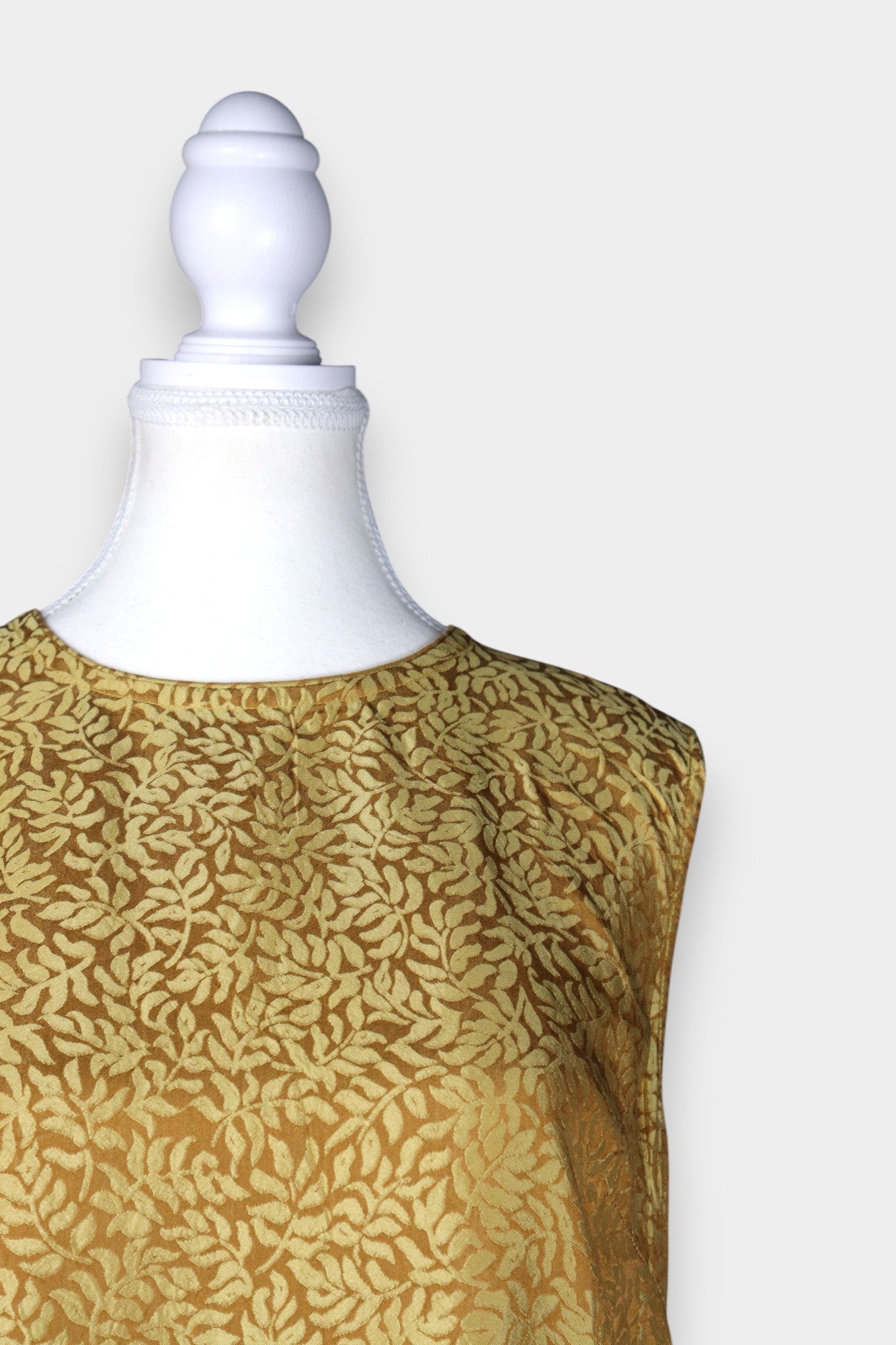 Handcrafted Jacquard Silk Drop-Waist Dress in Luminous Gold