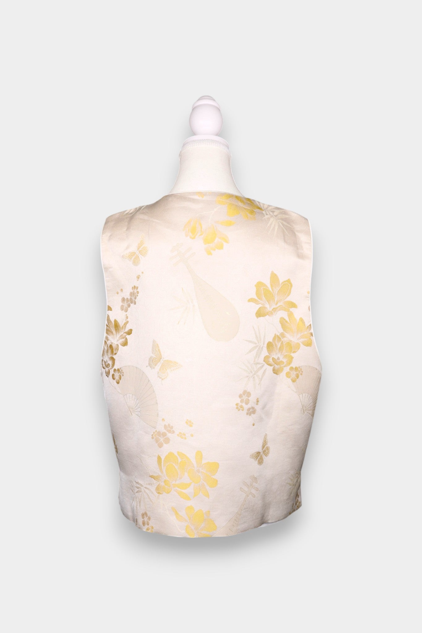 Handcrafted Champagne Song Dynasty Brocade Silk Vest | Butterfly Floral Jacquard