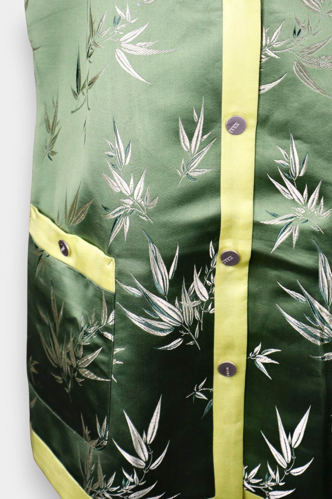 Handmade Song Dynasty Brocade Silk Vest | Green Bamboo Jacquard with Contrast Trim