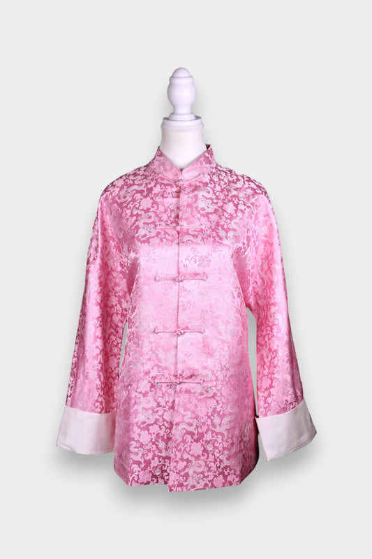 Pink Song Dynasty Brocade Silk Jacket | Dragon Floral Jacquard