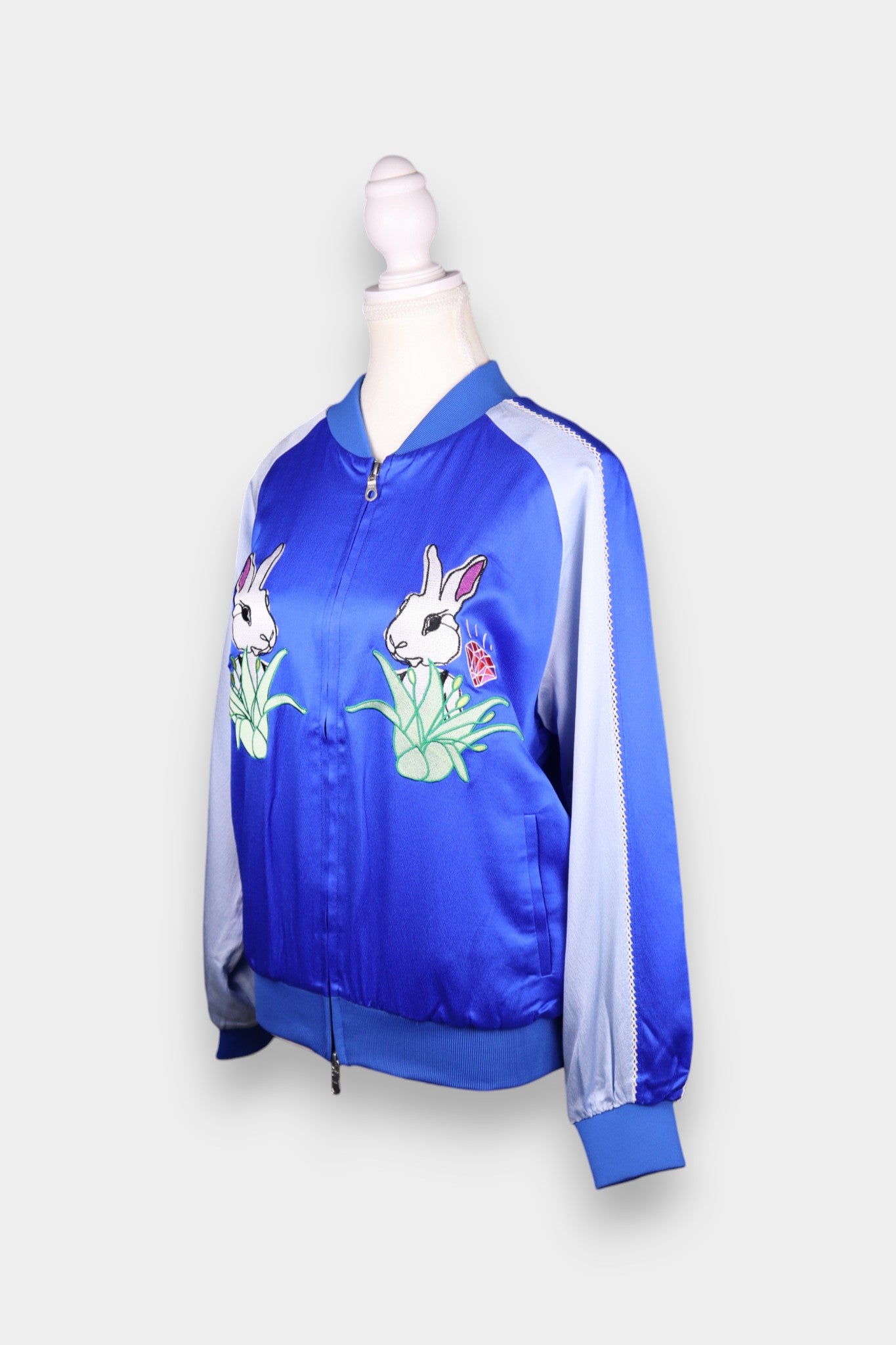 Mulberry Silk Embroidered Bomber Jacket | Royal Blue Rabbit