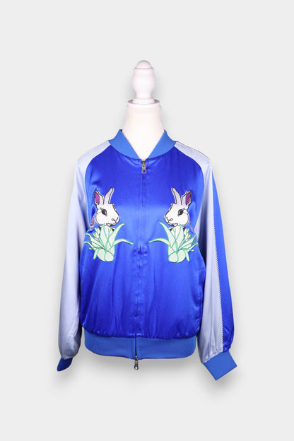 Mulberry Silk Embroidered Zip-Up Bomber Jacket