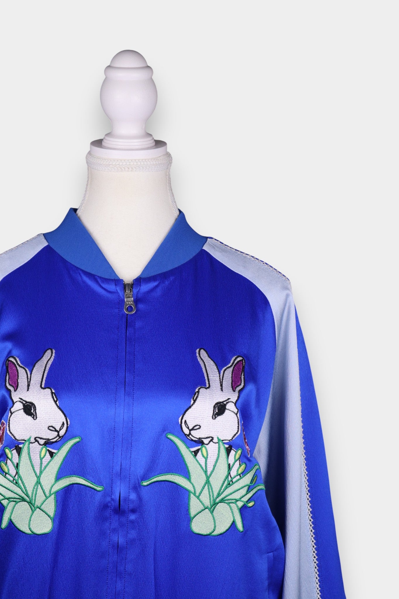 Mulberry Silk Embroidered Bomber Jacket | Royal Blue Rabbit