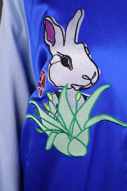 Mulberry Silk Embroidered Zip-Up Bomber Jacket