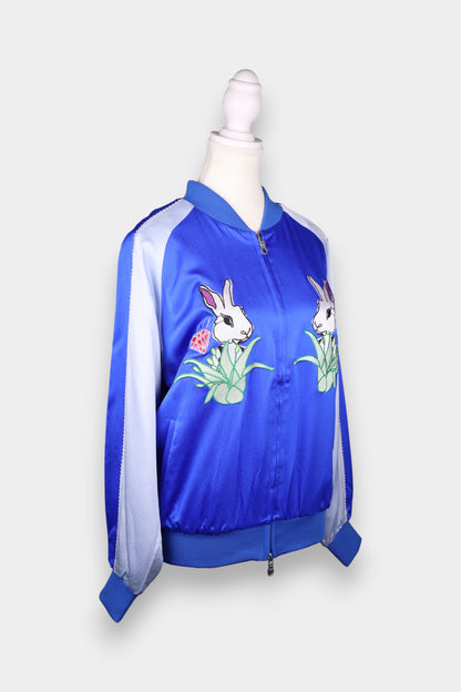 Mulberry Silk Embroidered Zip-Up Bomber Jacket