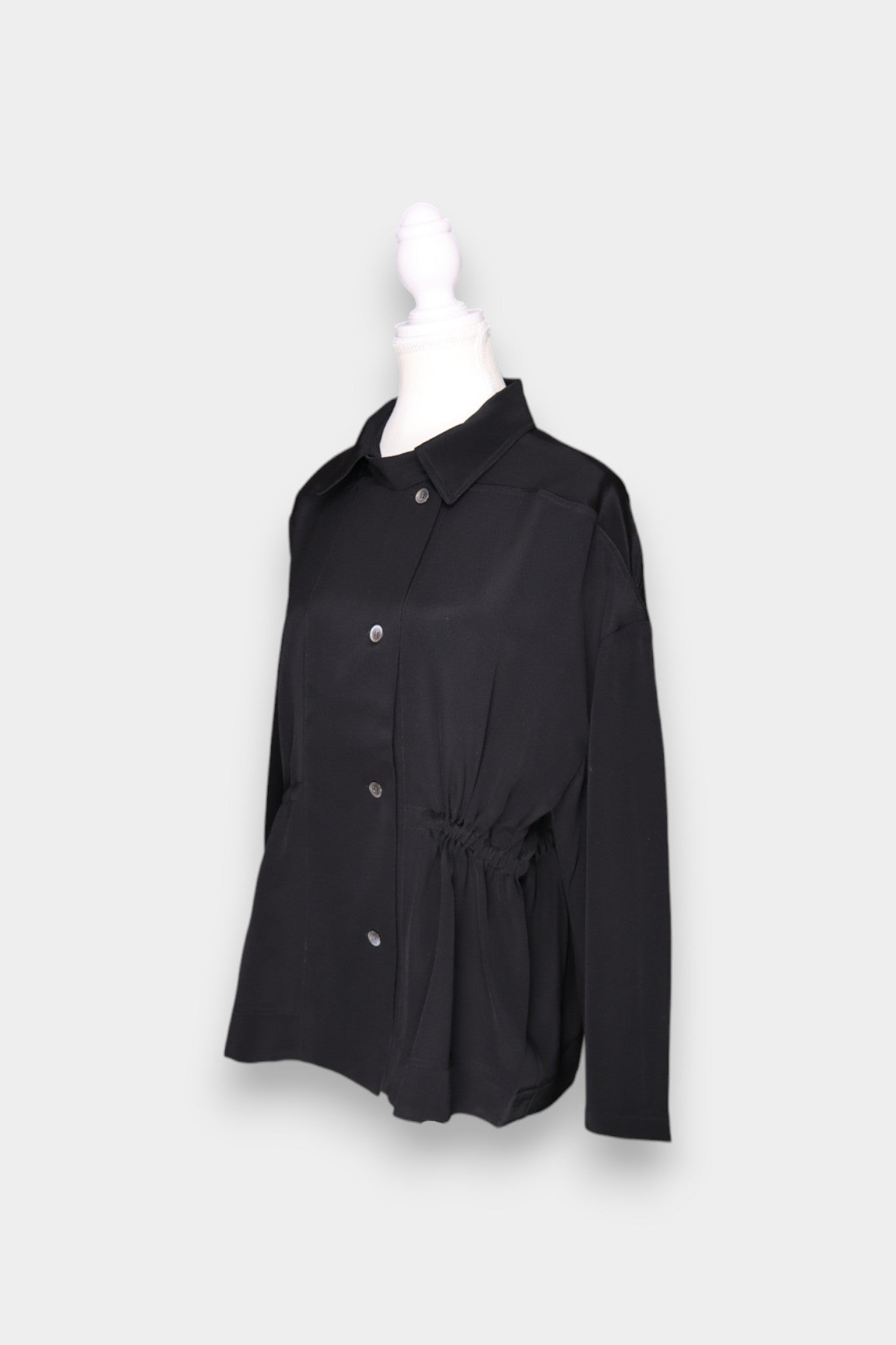 Black Mulberry Silk Drawstring Utility Jacket | Short Trench Shacket