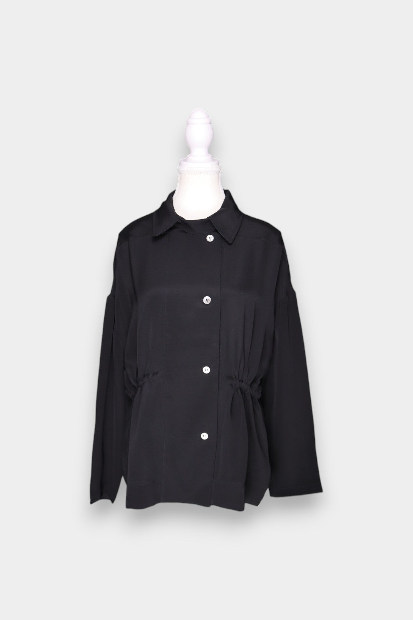 Black Mulberry Silk Drawstring Utility Jacket | Short Trench Shacket