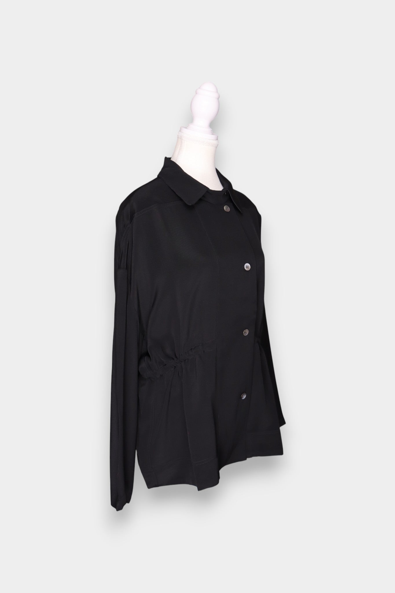 Black Mulberry Silk Drawstring Utility Jacket | Short Trench Shacket