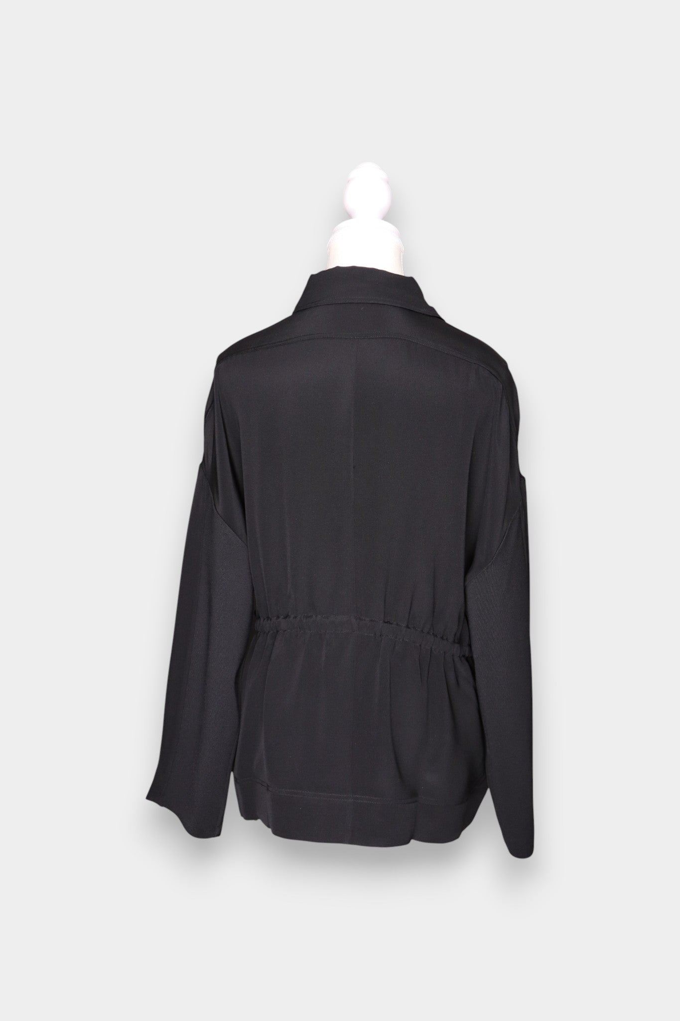 Black Mulberry Silk Drawstring Utility Jacket | Short Trench Shacket