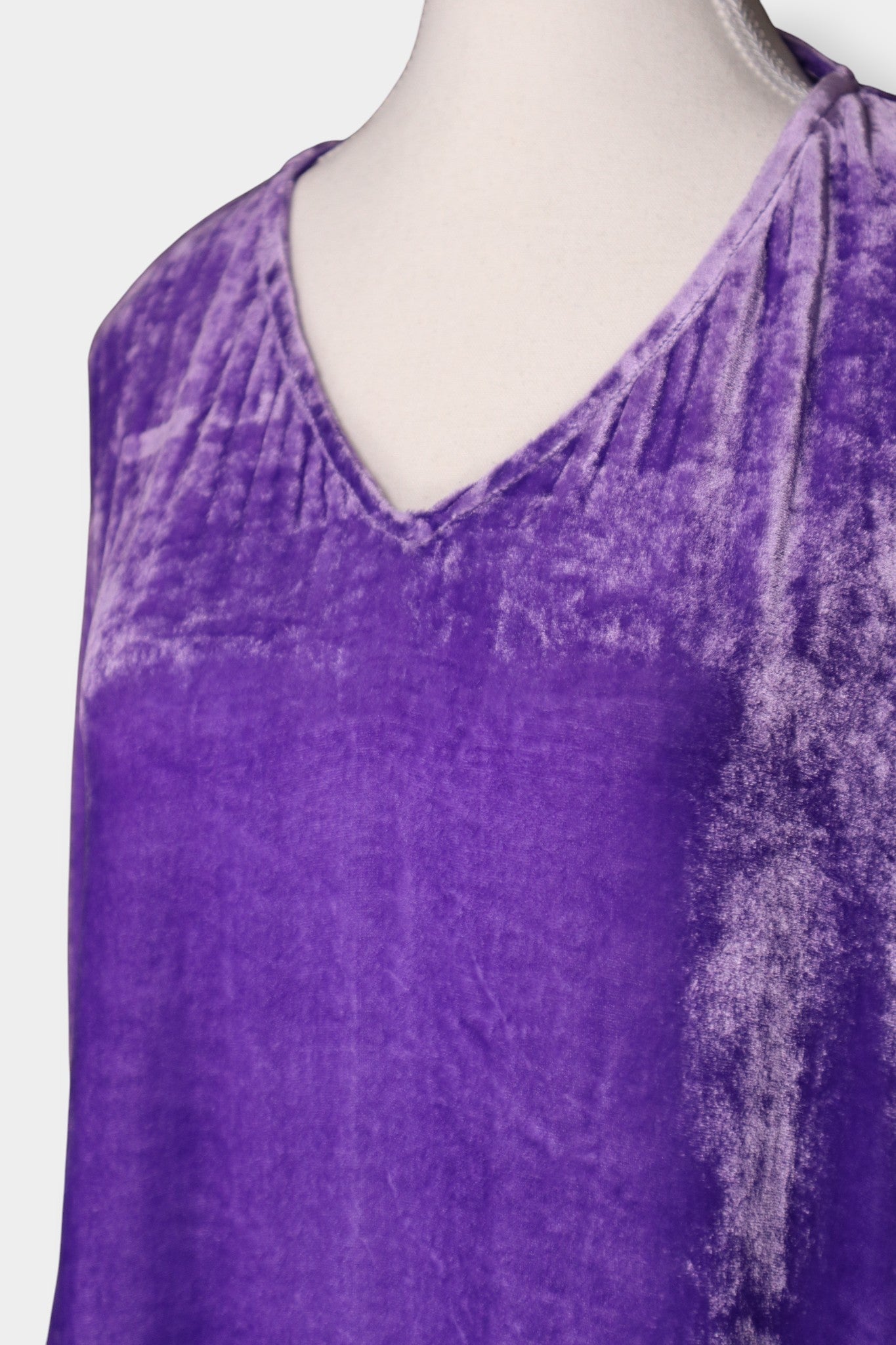 Handmade Purple Silk Velvet Dress | V-Neck Bell Sleeve