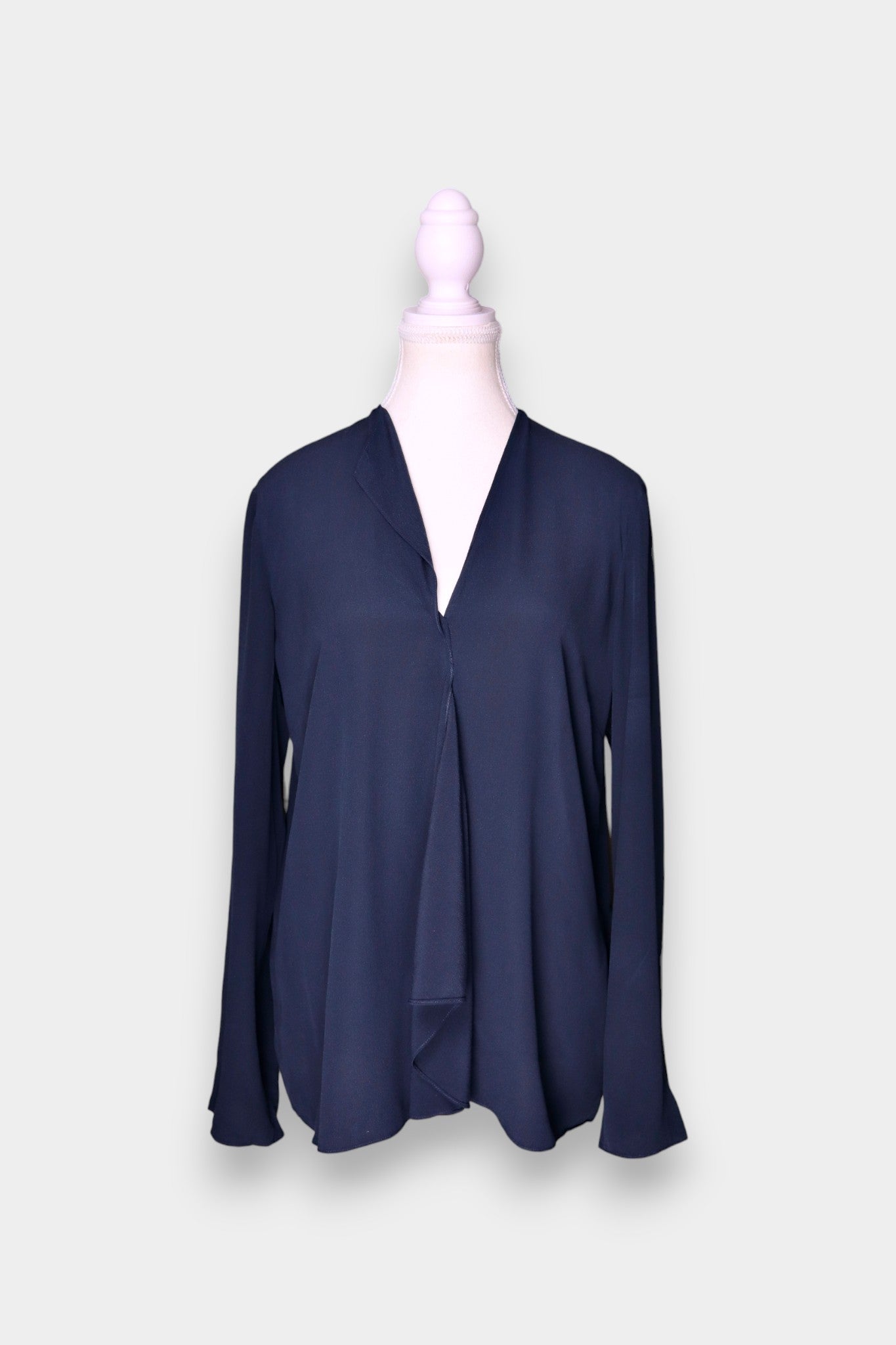 Fluid Drape V-Neck Blouse in Deep Navy