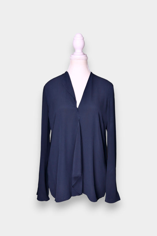 Fluid Drape V-Neck Blouse in Deep Navy