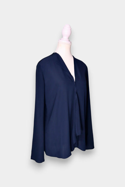 Fluid Drape V-Neck Blouse in Deep Navy