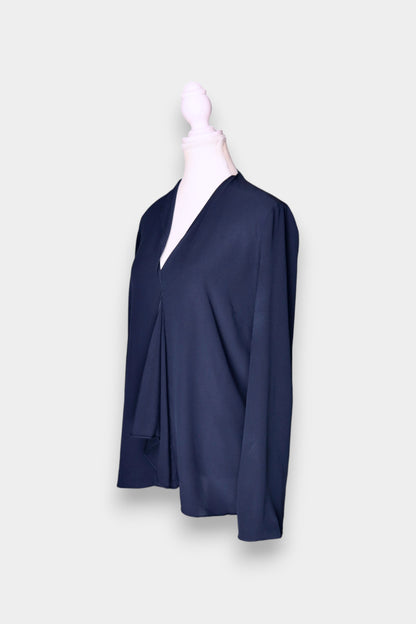 Fluid Drape V-Neck Blouse in Deep Navy