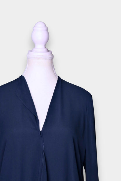 Fluid Drape V-Neck Blouse in Deep Navy