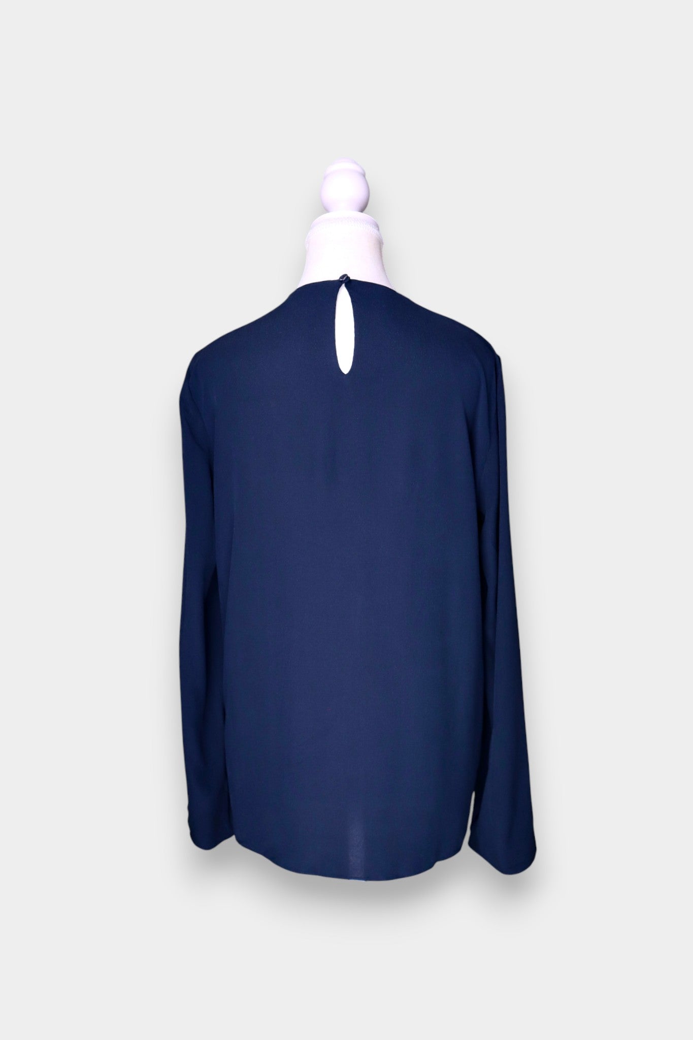 Fluid Drape V-Neck Blouse in Deep Navy