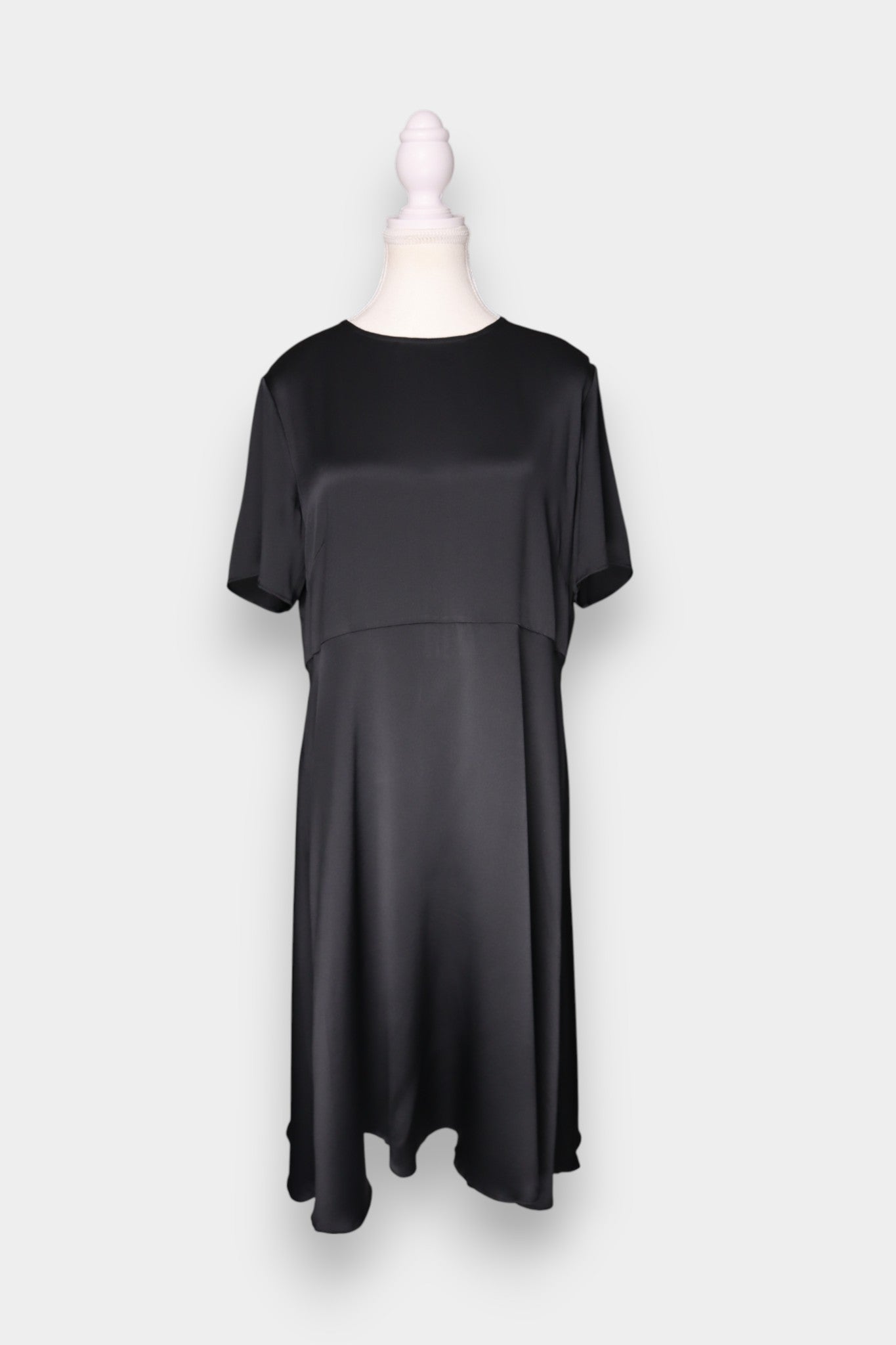 Handmade Black Mulberry Silk Swing Dress | Short Sleeve A-Line Mini