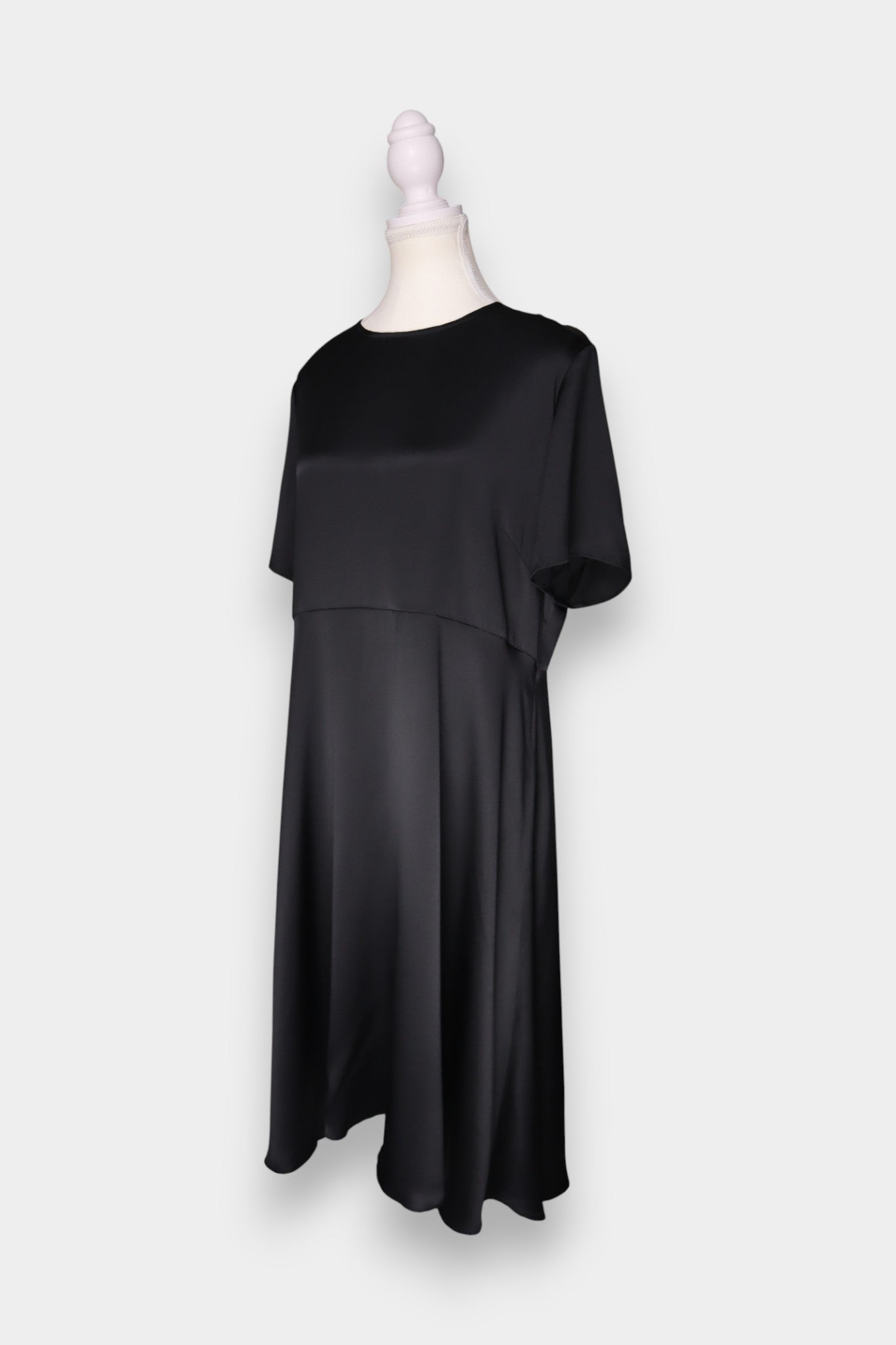 Handmade Black Mulberry Silk Swing Dress | Short Sleeve A-Line Mini