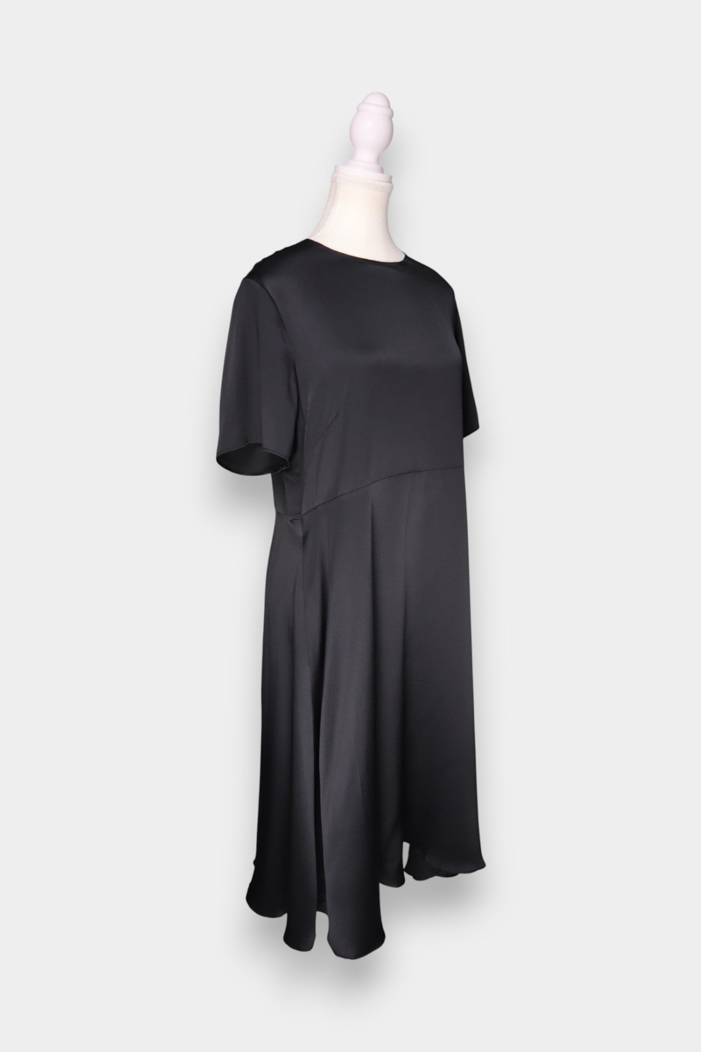 Handmade Black Mulberry Silk Swing Dress | Short Sleeve A-Line Mini