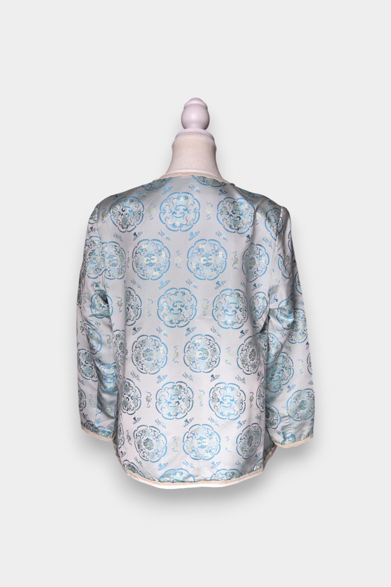 Handmade Song Dynasty Brocade Silk Jacket | Pale Blue Medallion Jacquard
