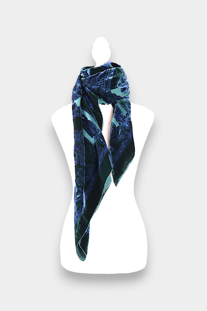 Mulberry Silk Velvet Ornamental Square Scarf