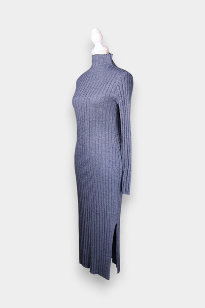 Mulberry Silk & Cashmere Ribbed Turtleneck Dress