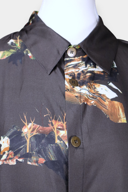 Mulberry Silk Forest Print Cap-Sleeve Shirt Dress