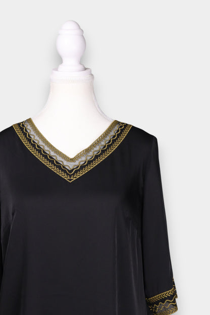 Mulberry Silk Embroidered V-Neck Blouse