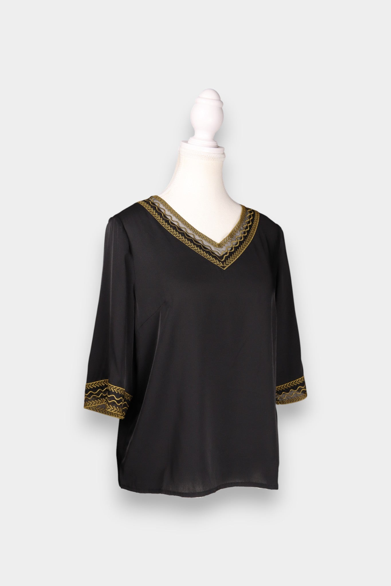 Mulberry Silk Embroidered V-Neck Blouse
