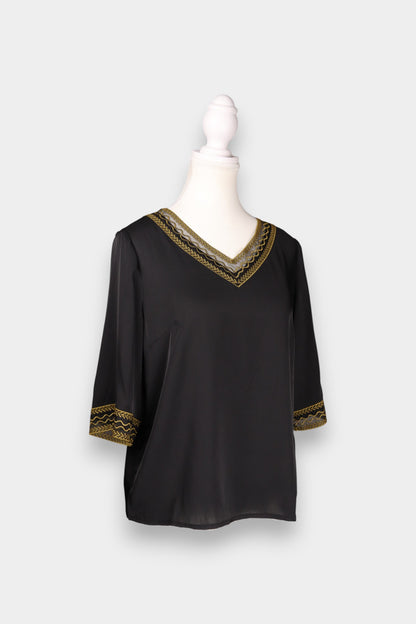 Mulberry Silk Embroidered V-Neck Blouse