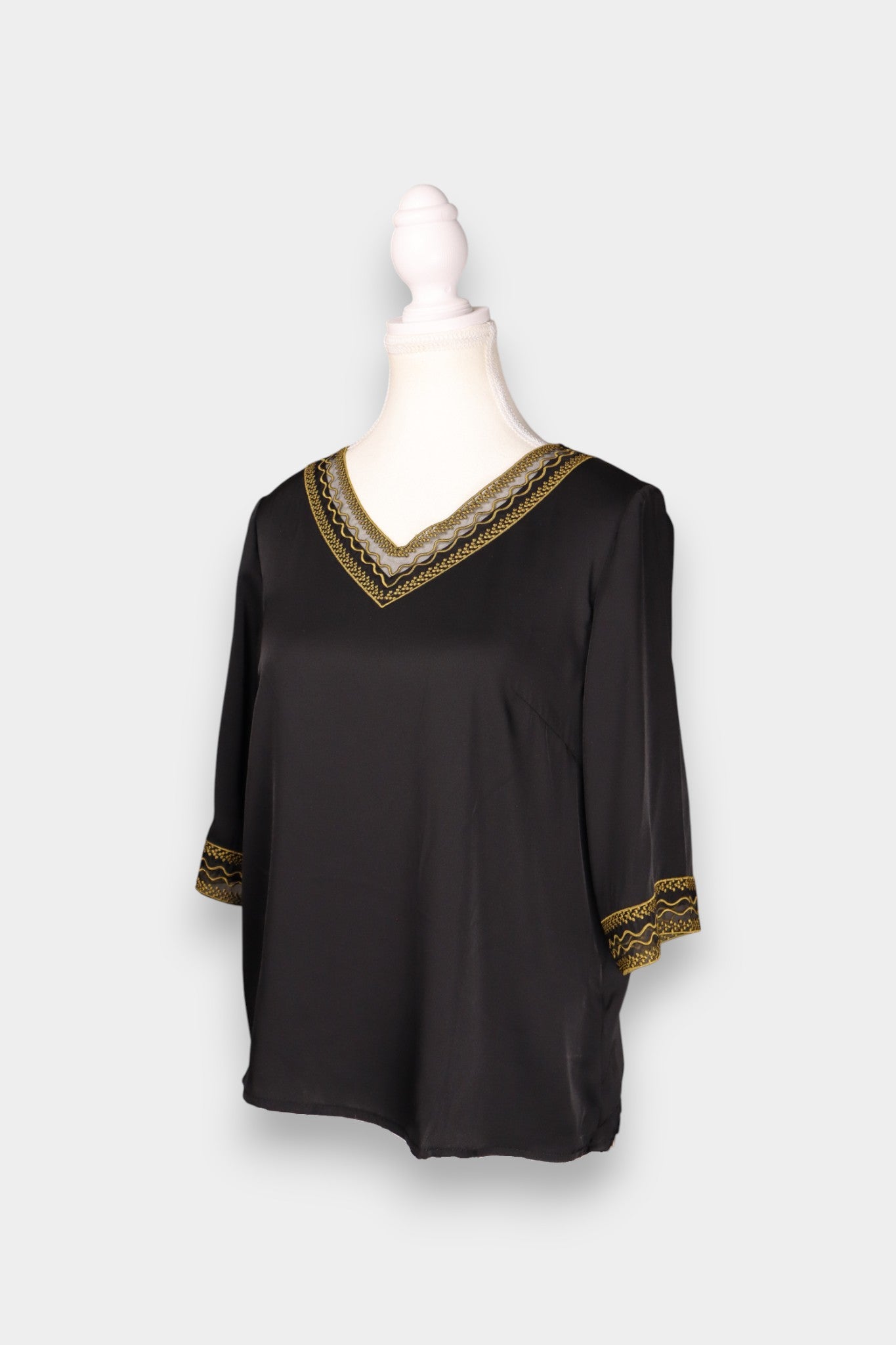Mulberry Silk Embroidered V-Neck Blouse