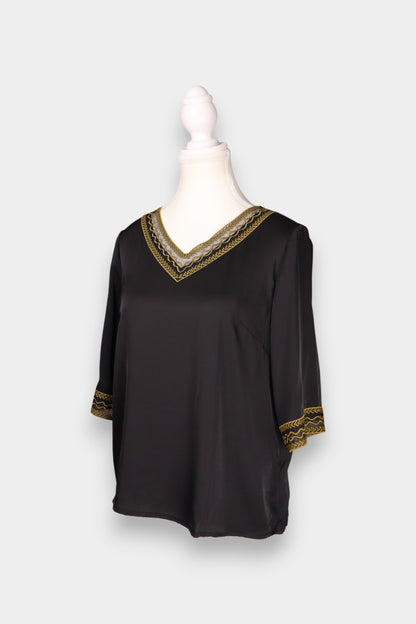 Mulberry Silk Embroidered V-Neck Blouse