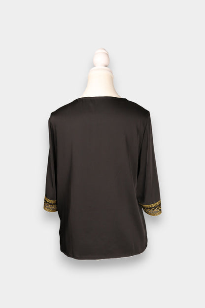 Mulberry Silk Embroidered V-Neck Blouse