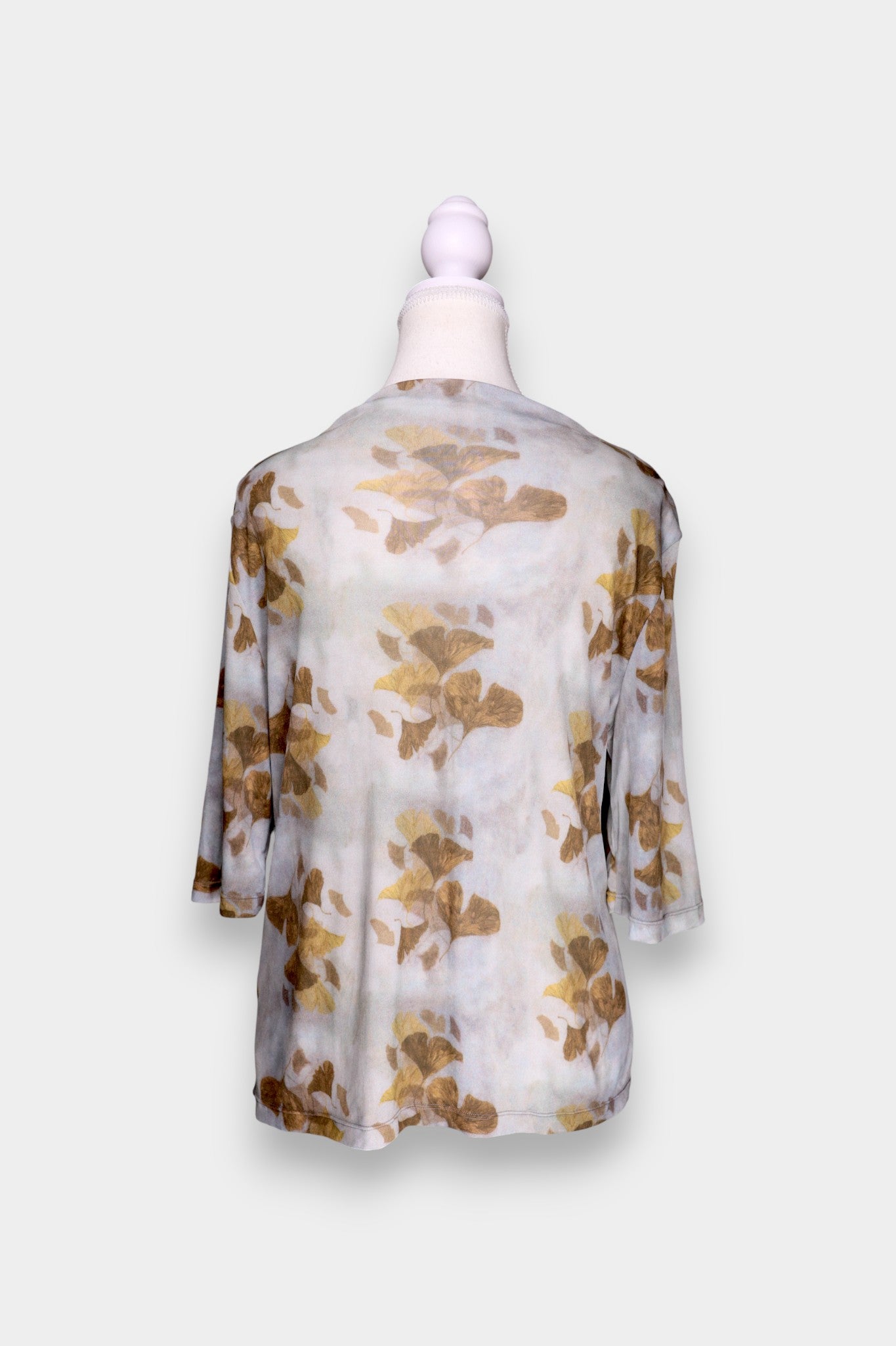 Mulberry Silk Ginkgo Print Boat Neck Blouse