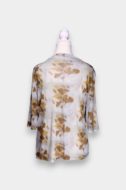 Mulberry Silk Ginkgo Print Boat Neck Blouse