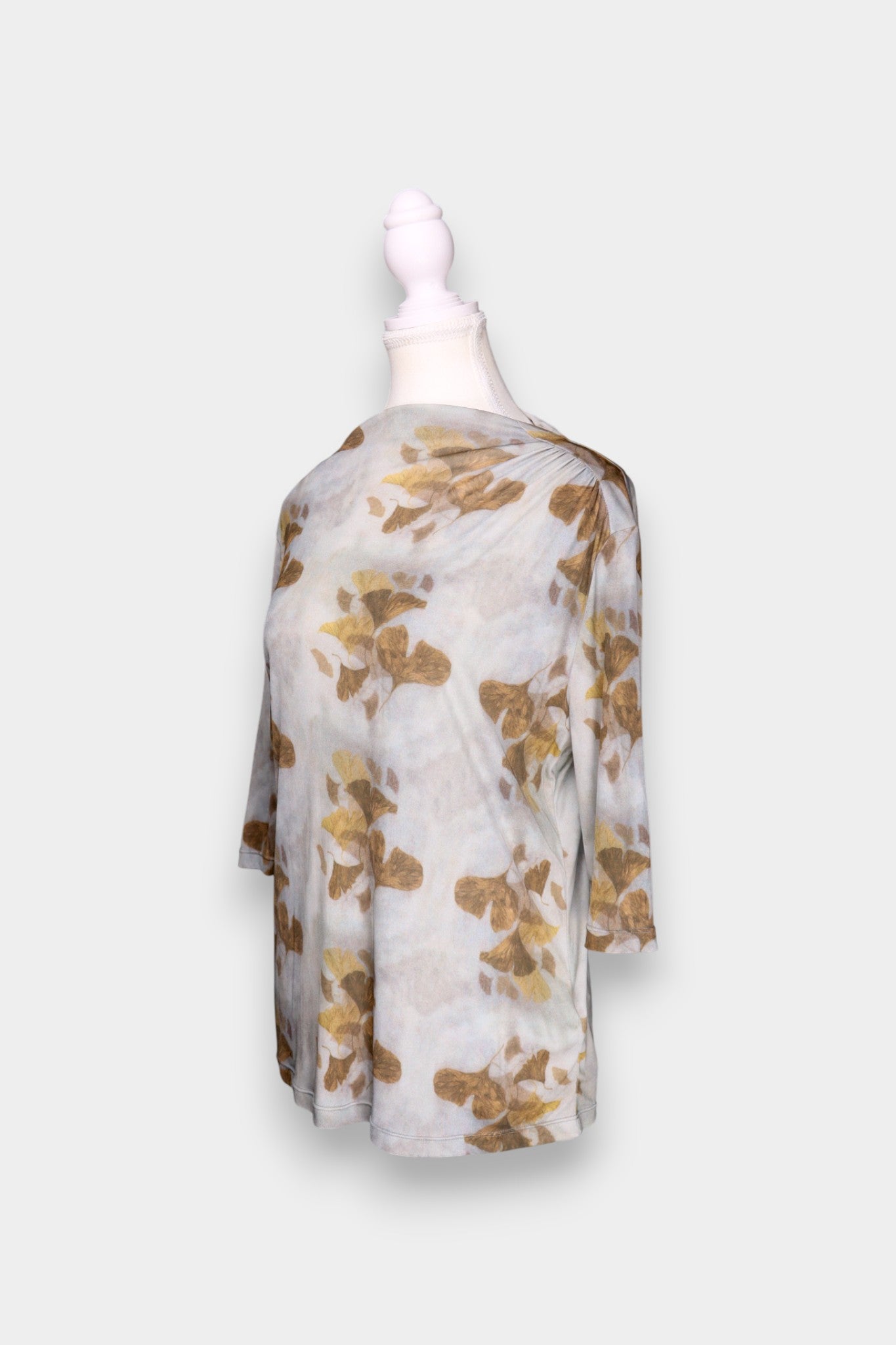 Mulberry Silk Ginkgo Print Boat Neck Blouse