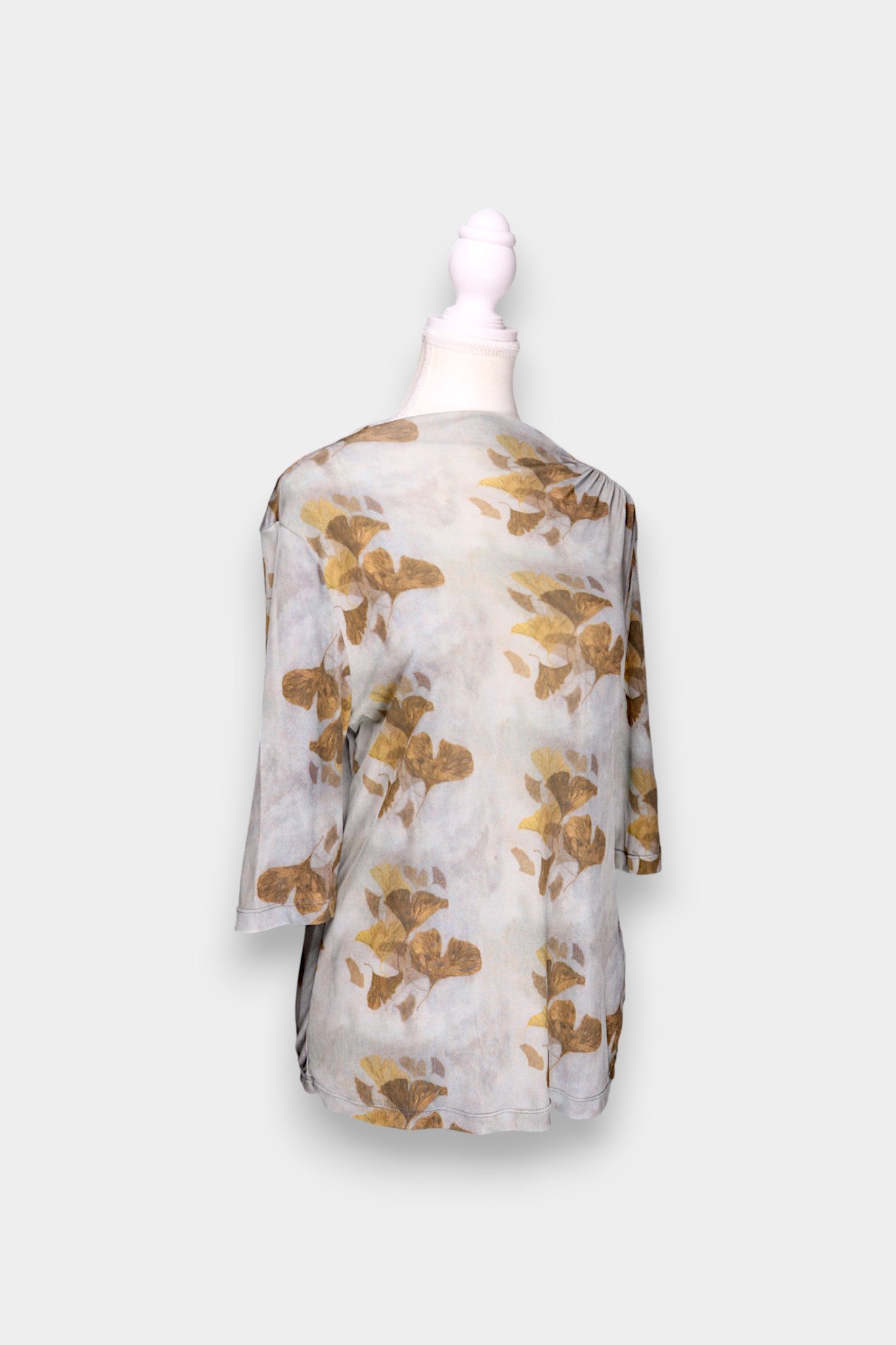 Mulberry Silk Ginkgo Print Boat Neck Blouse