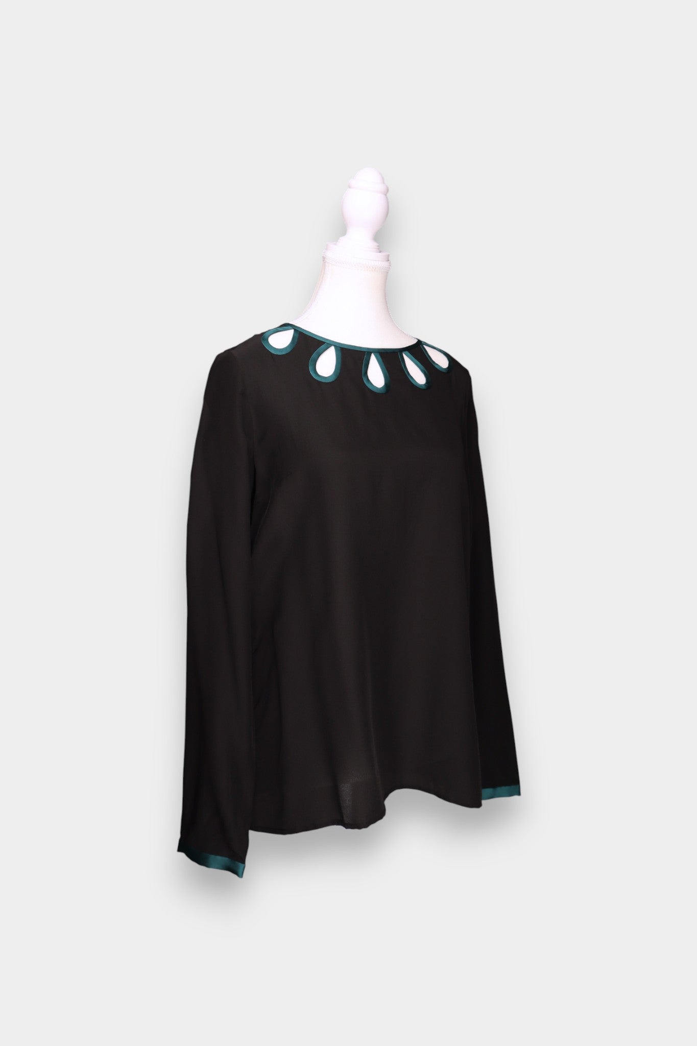 Mulberry Silk Cutout Detail Long Sleeve Blouse