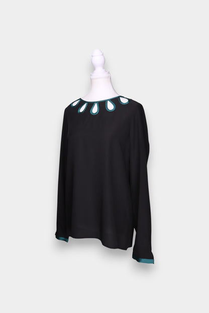 Mulberry Silk Cutout Detail Long Sleeve Blouse