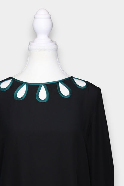 Mulberry Silk Cutout Detail Long Sleeve Blouse