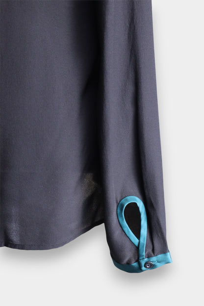 Mulberry Silk Cutout Detail Long Sleeve Blouse