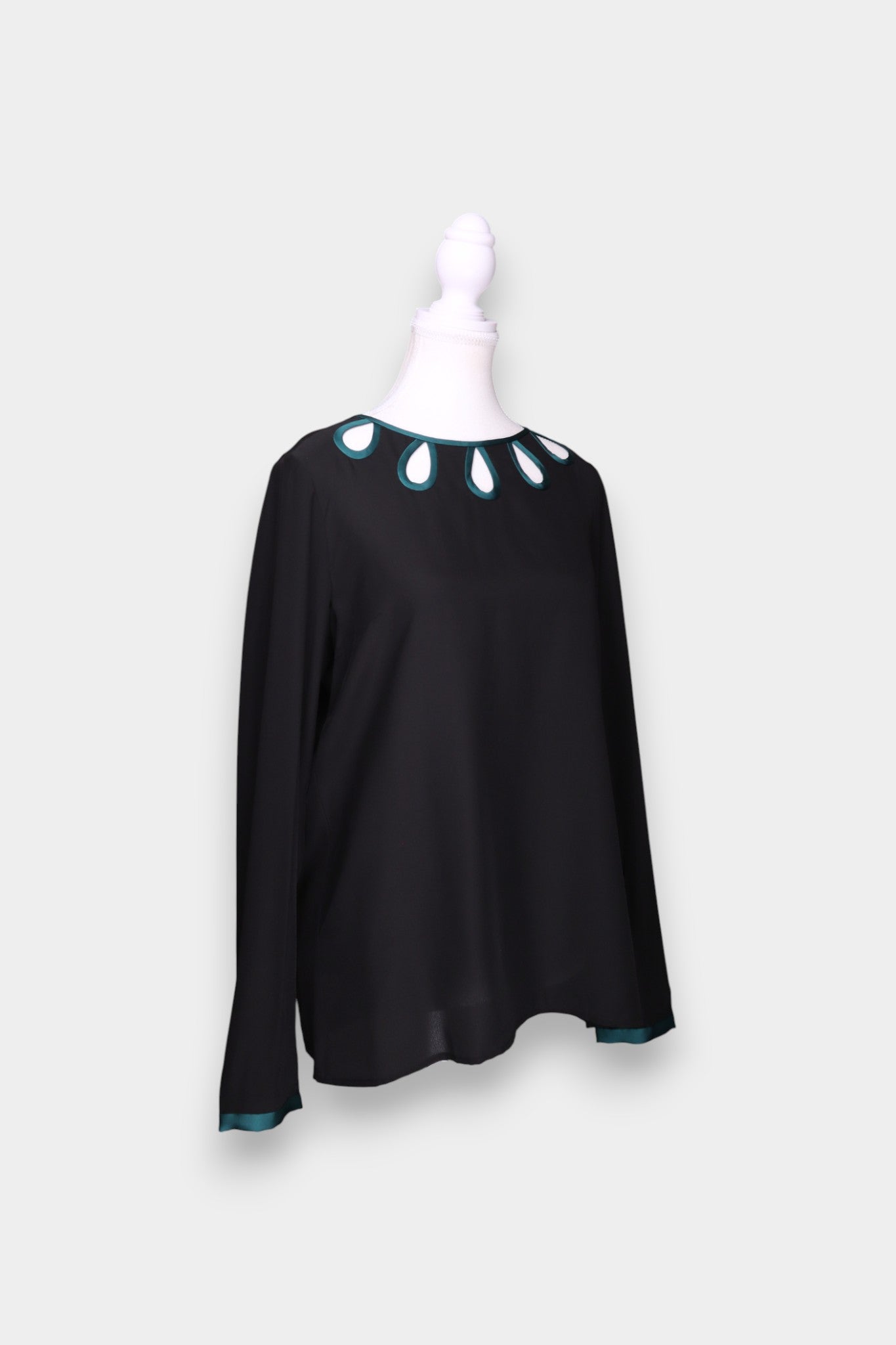 Mulberry Silk Cutout Detail Long Sleeve Blouse