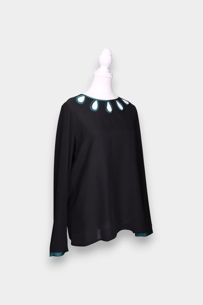 Mulberry Silk Cutout Detail Long Sleeve Blouse