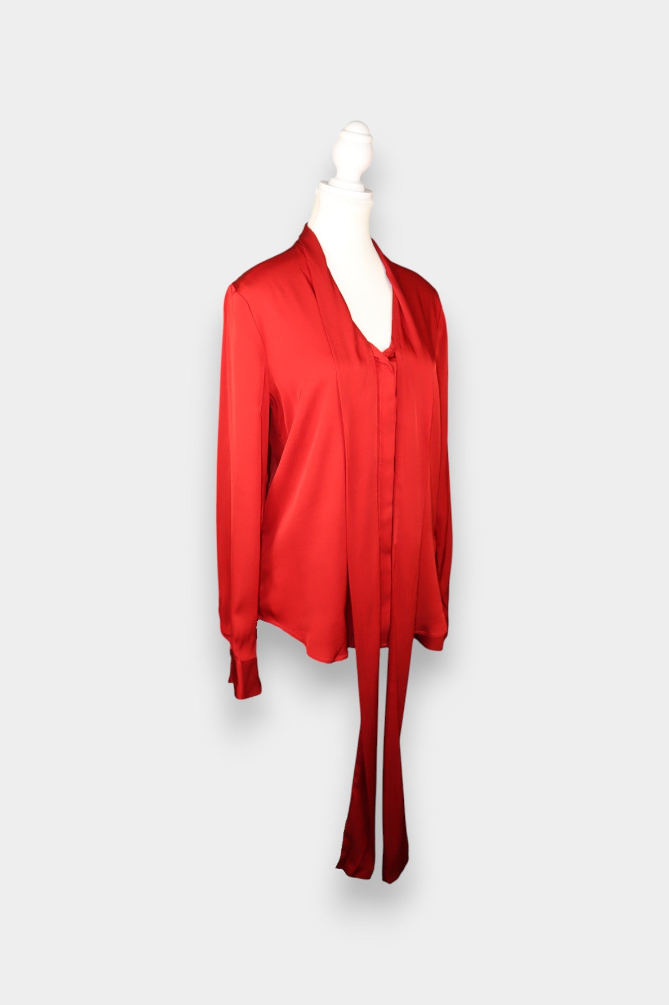 Mulberry Silk Satin Tie-Neck Blouse