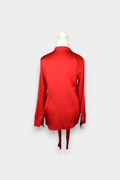 Mulberry Silk Satin Tie-Neck Blouse