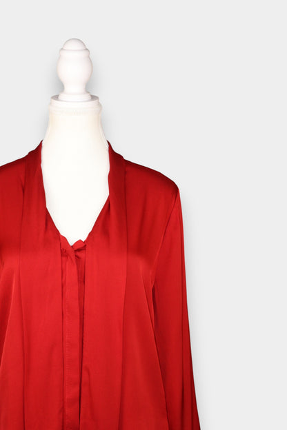 Mulberry Silk Satin Tie-Neck Blouse
